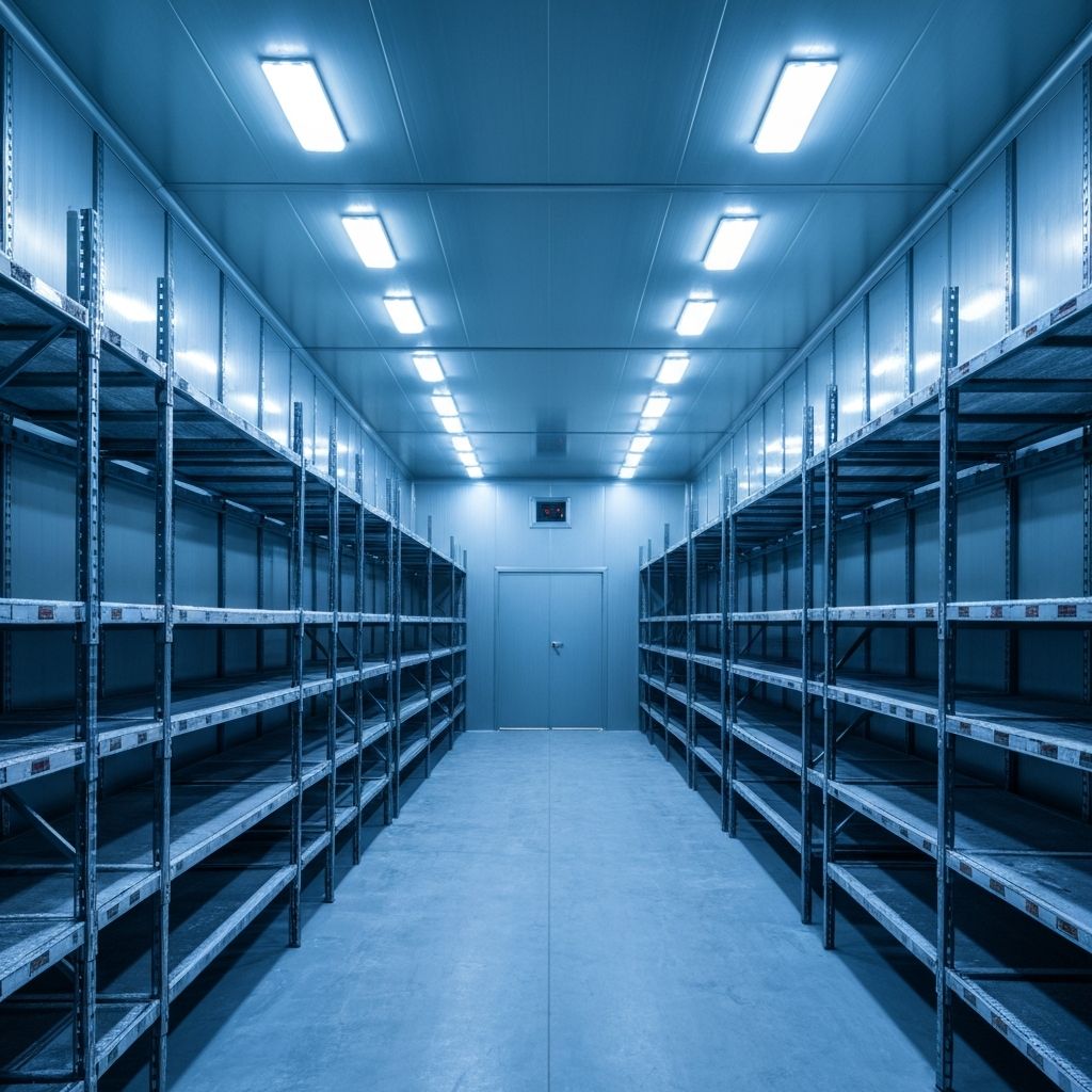 Interior de cámara de refrigeración industrial